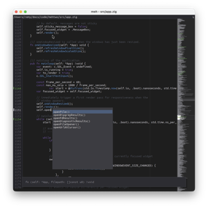 Screenshot of meh code editor